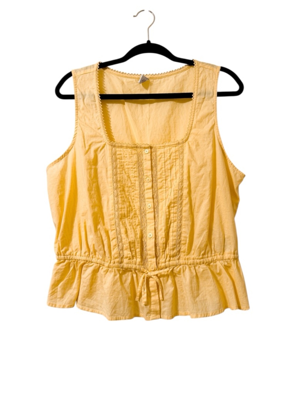Old Navy Yellow Tie Waist Lace Trim Sleeveless Top 100% Cotton Size Large